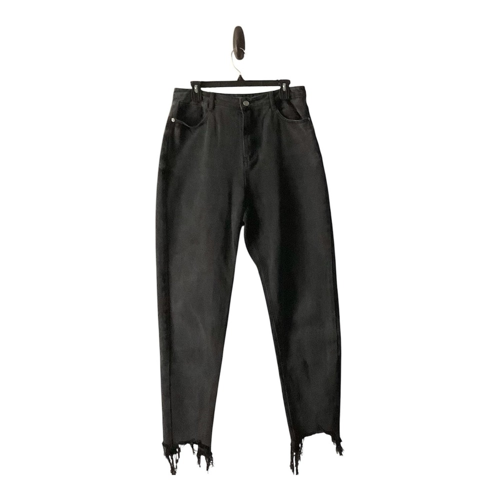 Misguided High-Waisted Relaxed Straight leg Faded Black Denim Jeans Size 10 US